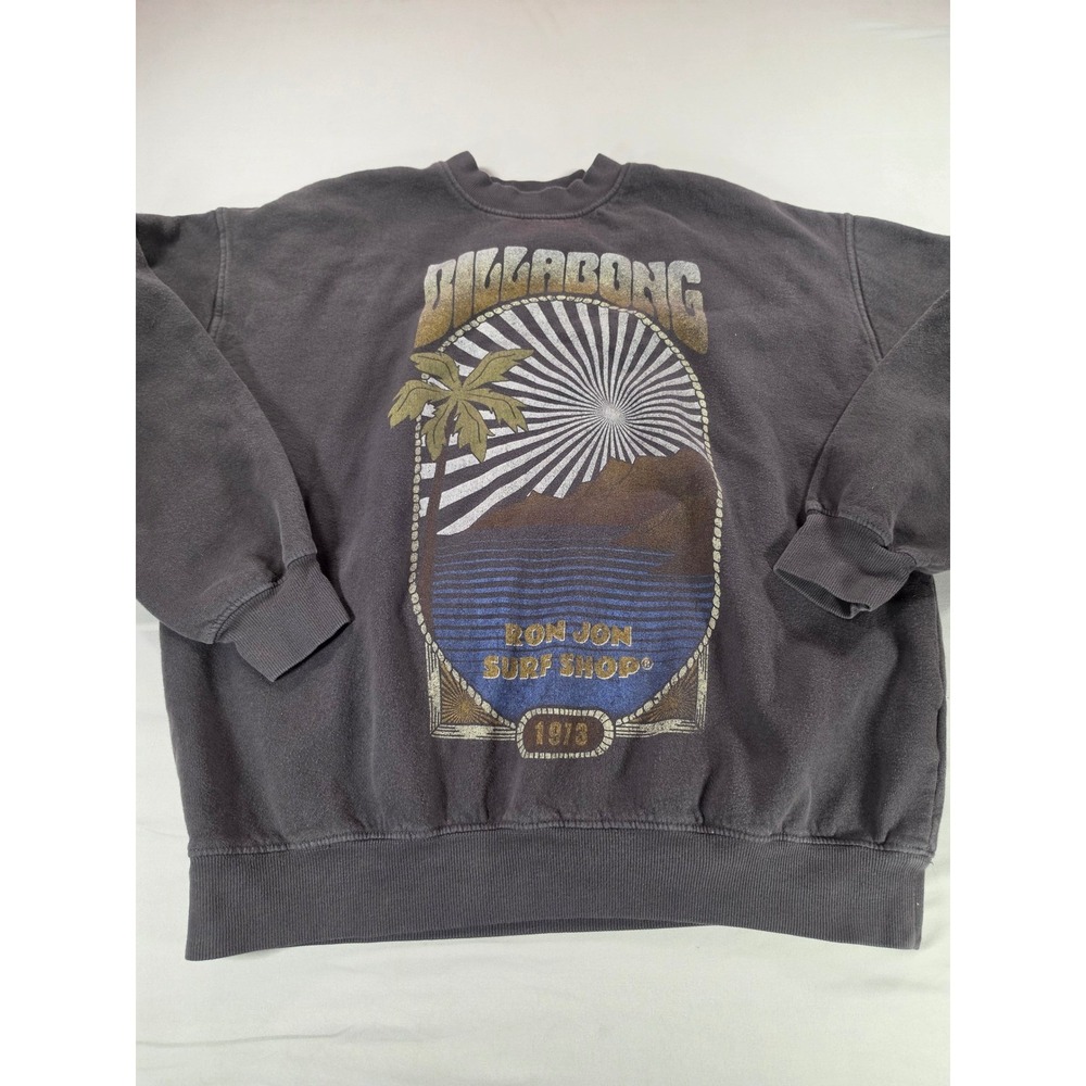 Billabong Ron Jon Surf Shop Sweatshirt XL Faded Charcoal Grey Graphic Crewneck